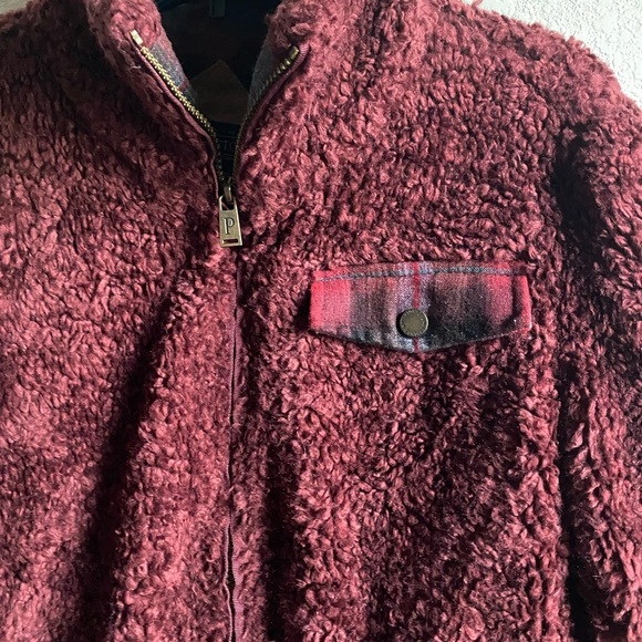 Pendleton Ladies' Fuzzy Sherpa Zip Burgundy Preppy Dark Academia Jacket M - Picture 6 of 16